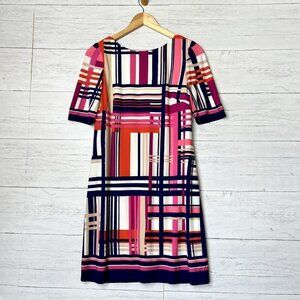 Eliza J Dress Womens Size 8P Abstract Color Block Pattern Shift Stripe Mod